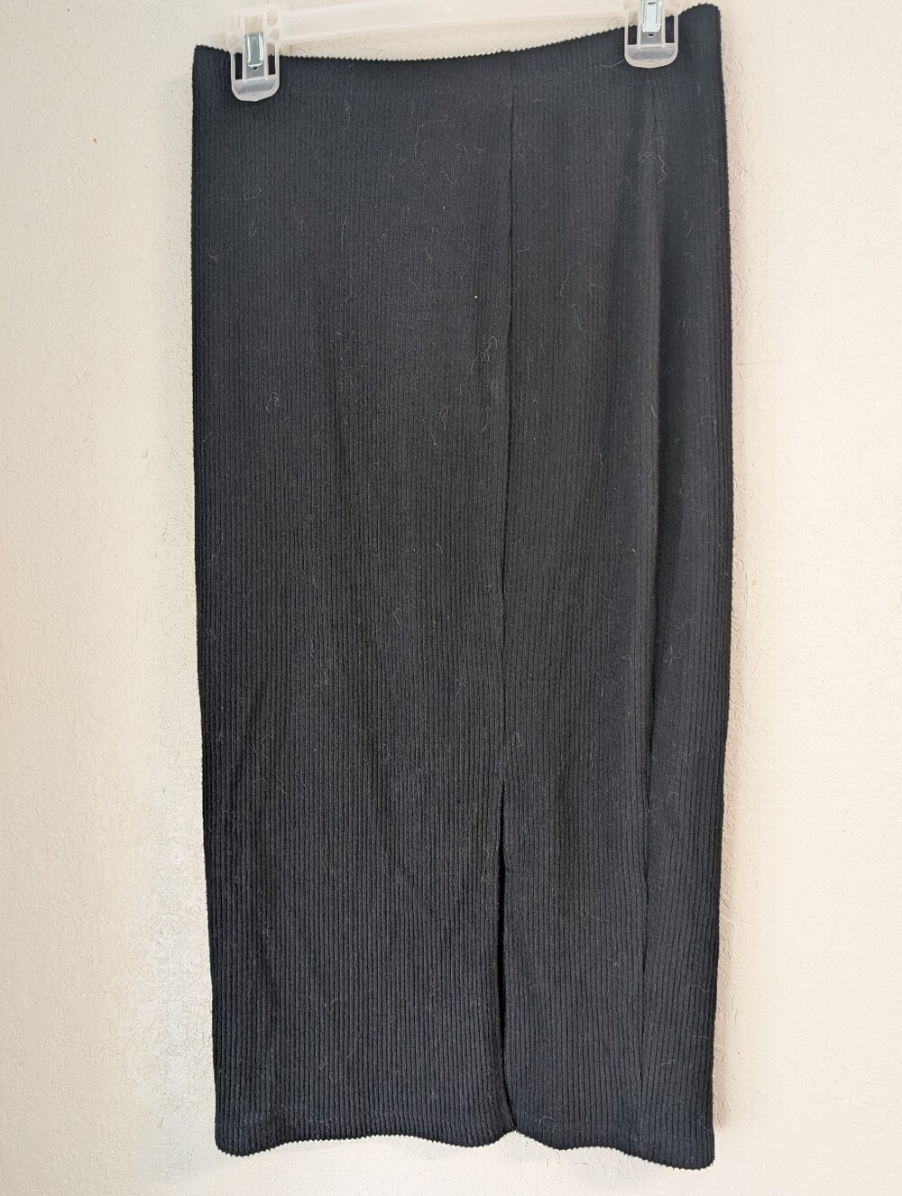 Ribbed Knit Maxi Skirt M Black Stretch Pull On Whimsigoth Capsule Academia Slit